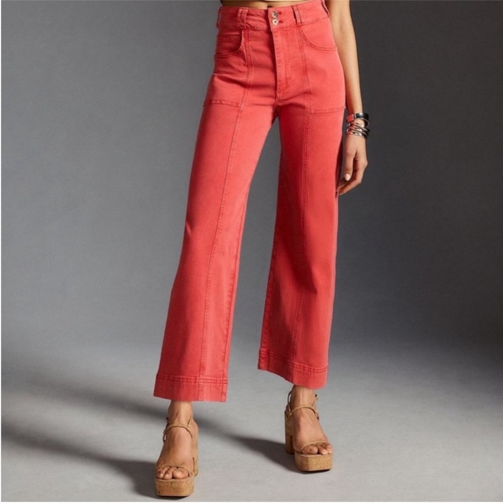 Anthropologie Pilcro The Skipper Cropped Wide Leg Jeans - Faded Red Wash